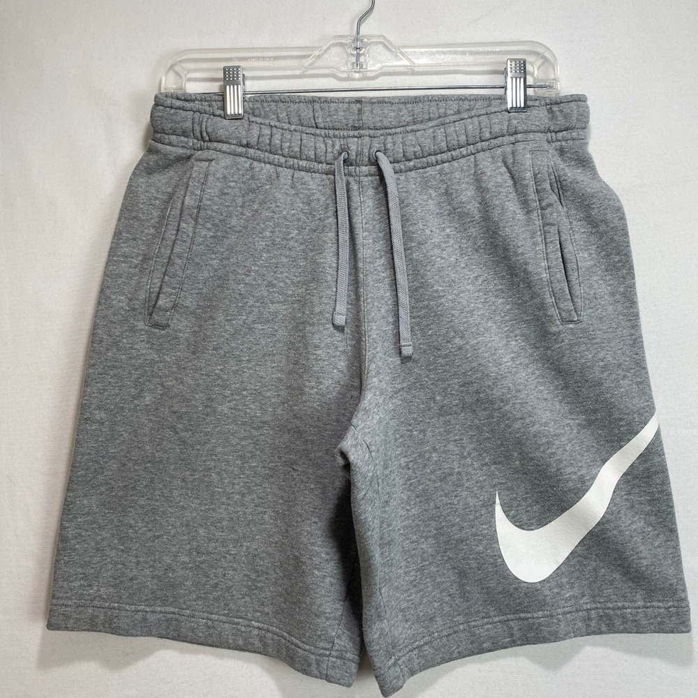Nike Sportswear Fleece Shorts Mens Medium Gray Swoosh Logo Drawstring Knit Gym
